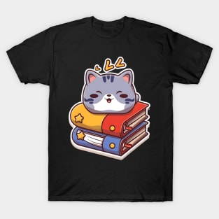 Cute cat sleeping on a book T-Shirt